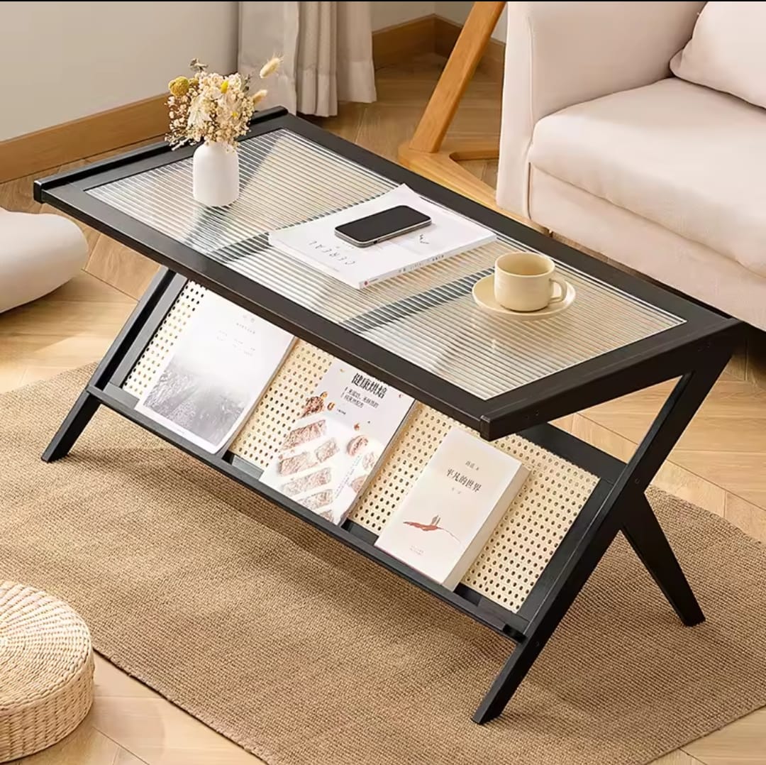 Rattan Coffee Table with Storage Shelf