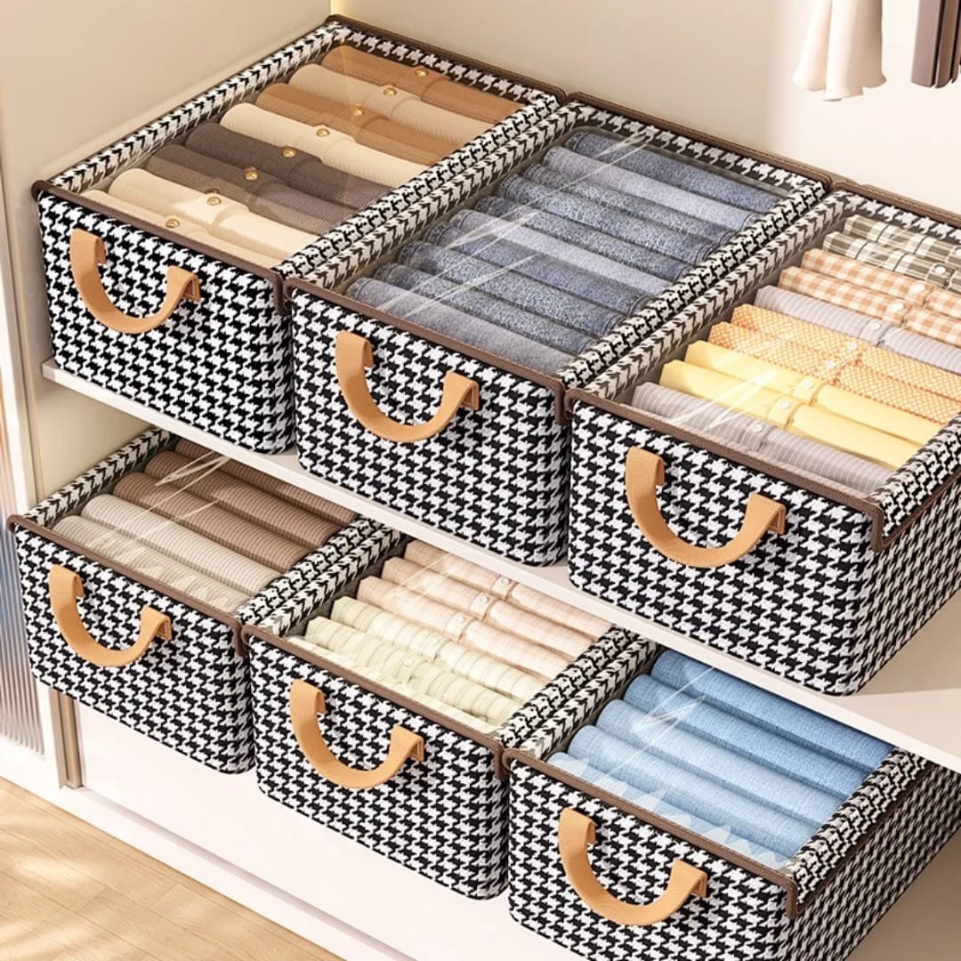 Collapsible Checked Closet Organizer with Cover