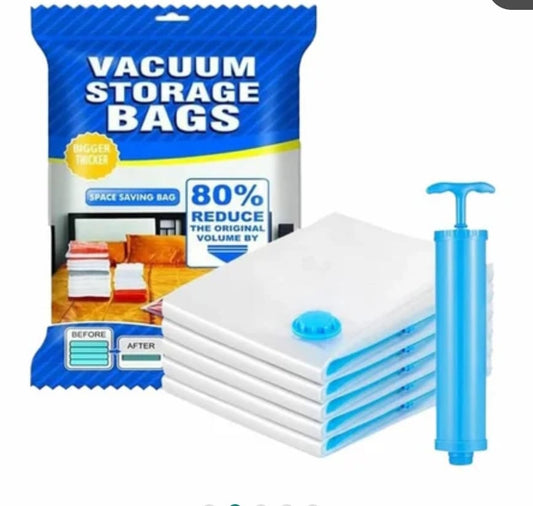5-Piece Vacuum Compression Storage Bags + Pump Space-Saving