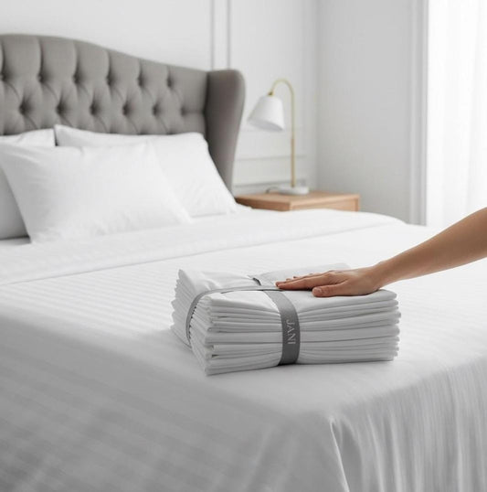 Super King Size White Striped Bedsheet Set (9×10)