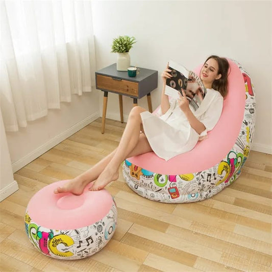 Inflatable Deluxe Lounge Seat with Foot Rest & Free Pump (2pcs Set)