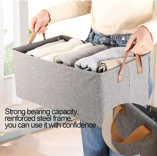 Multifunctional Closet Organizer Bins with Handles – Storage Boxes for Pants, Jeans, T-Shirts, Shirts, Underwear & Socks Stackable Wardrobe Drawer Organizers