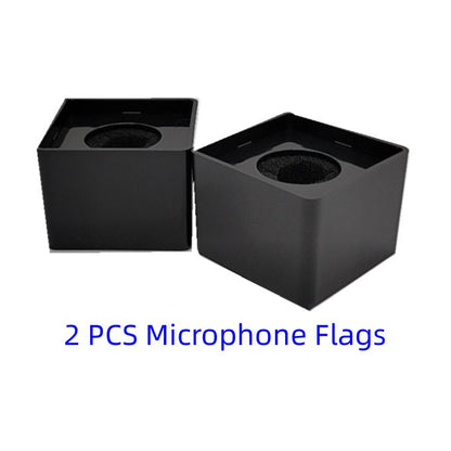 2 PCS Square Microphone Flag Holder – Black Universal Mic ID Box for Interviews & Broadcasts