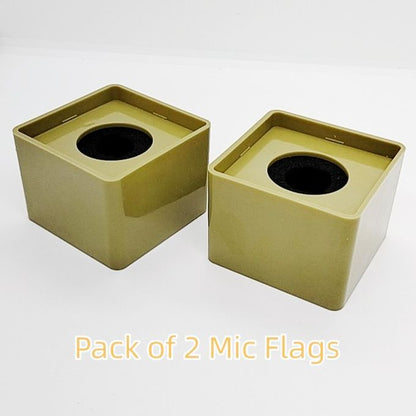 2 PCS Square Microphone Flag Holders – Green Universal Mic Logo Boxes for Interviews & Broadcasts