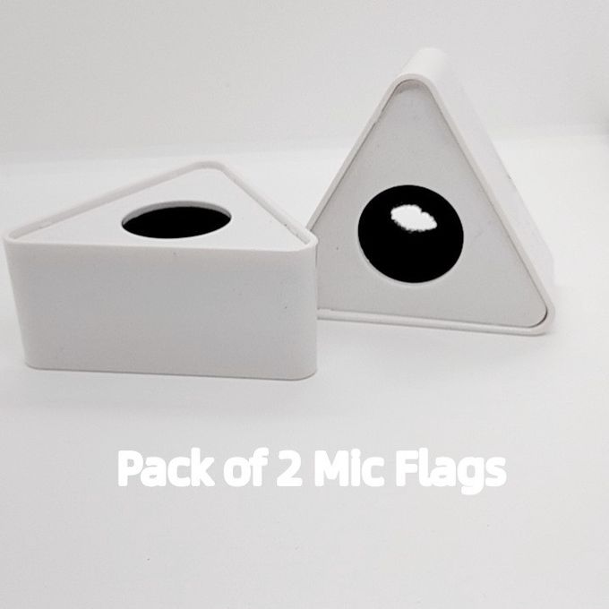 2 PCS Triangular Microphone Flag Holders – White Universal Mic Logo Boxes for Interviews, Podcasts & Broadcasts