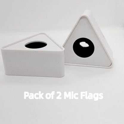 2 PCS Triangular Microphone Flag Holders – White Universal Mic Logo Boxes for Interviews, Podcasts & Broadcasts