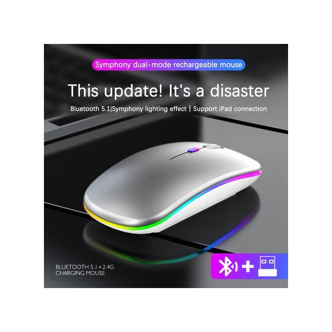 Rechargeable Wireless RGB Mouse – Dual Bluetooth 5.2/3.0 + 2.4G Connection, Silent Click, LED Light