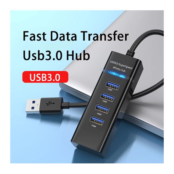 4-Port USB 3.0 Hub – High-Speed Data Transfer Splitter Adapter for Laptop & PC