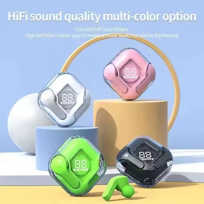 Earpods Transparent Bluetooth Wireless Earphones – HiFi Sound, LED Display