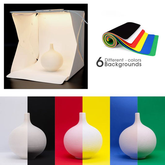 40×40CM LED Photo Softbox Lightbox – Portable Studio Tent with 2 LED Panels & 6 Color Backdrops