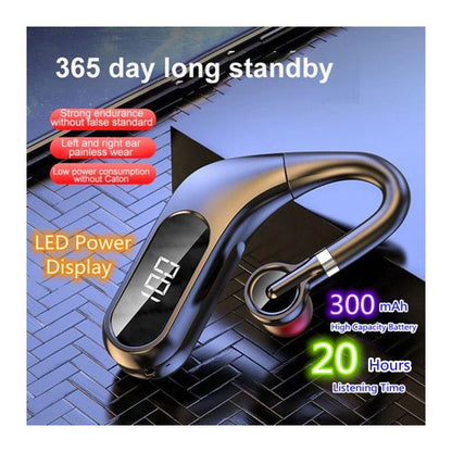 Wireless Bluetooth Earhook Headset with LED Power Display – Sports Earphone 300mAh Battery
