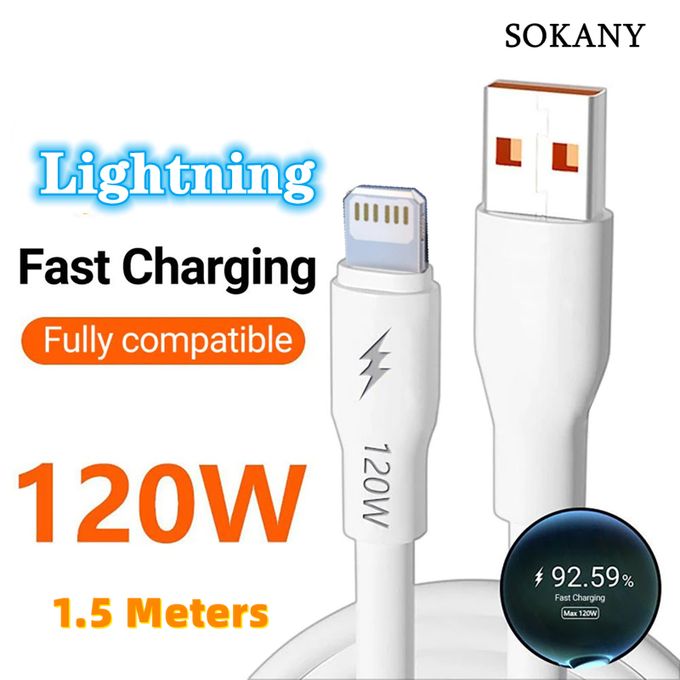Sokany 120W Fast Charging Lightning Cable – 1.5M USB to iPhone/iPad Data Cable