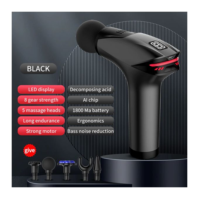Professional Deep Tissue Massage Gun – 8 Speed Levels, 5 Interchangeable Heads, Rechargeable Muscle Massager
