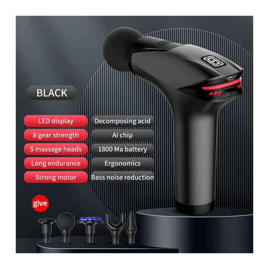 Professional Deep Tissue Massage Gun – 8 Speed Levels, 5 Interchangeable Heads, Rechargeable Muscle Massager