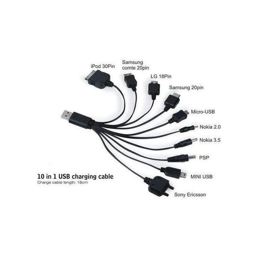 10-in-1 Universal Multi USB Charging Cable – All-in-One Charger for Phones, Cameras & Bluetooth Devices