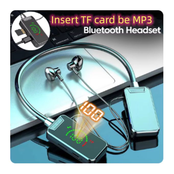 Bluetooth 5.4 Neckband Wireless Headset – TF Card MP3 Playback, LED Display & Hi-Fi Sound