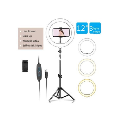 12-Inch LED Ring Light with 2M Adjustable Tripod Stand – 3 Light Modes & Phone Holder