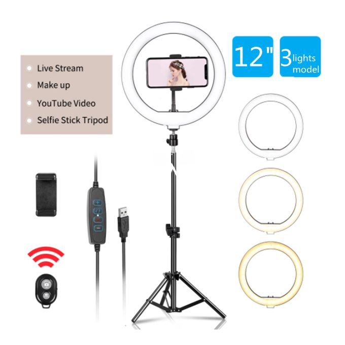 12-Inch LED Ring Light with 2 M Adjustable Tripod Stand & Bluetooth Remote