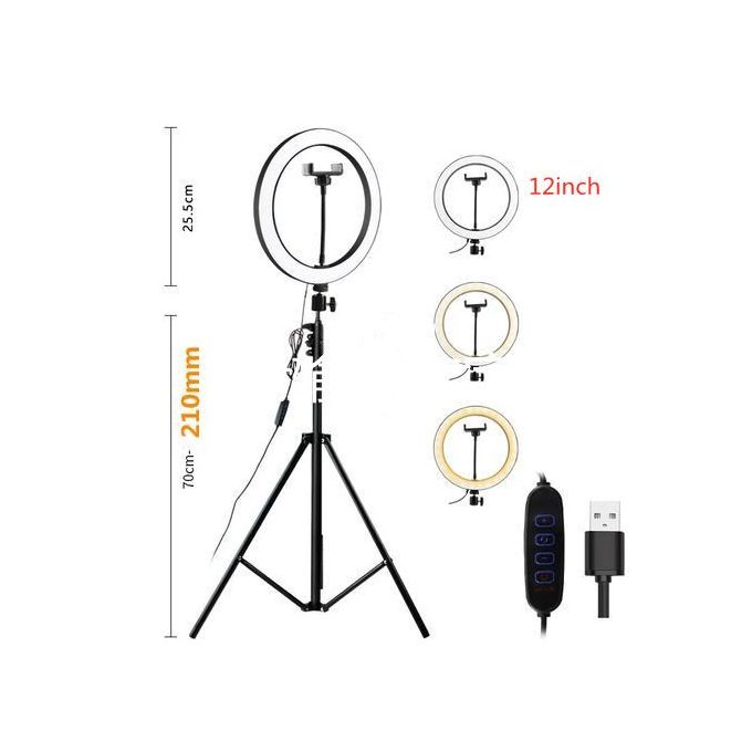 12-Inch LED Ring Light with 2M Adjustable Tripod Stand – 3 Light Modes & USB Power