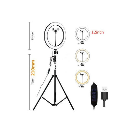 12-Inch LED Ring Light with 2M Adjustable Tripod Stand – 3 Light Modes & USB Power
