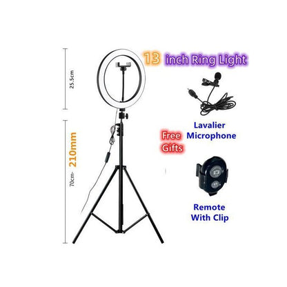 13-Inch LED Ring Light with 2M Adjustable Tripod Stand + Free Lavalier Microphone & Remote Shutter