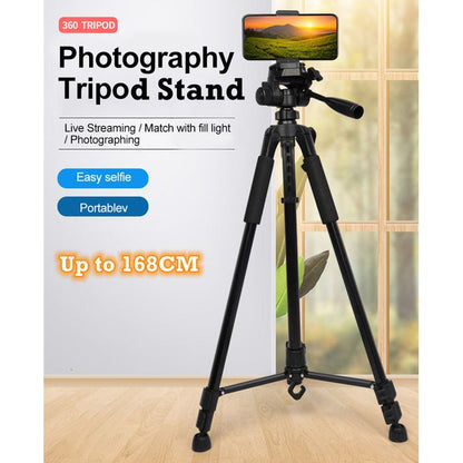 168CM Adjustable Photography Tripod Stand for Camera & Smartphone – 360° Rotation