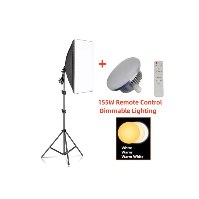 50x70CM Professional Photography Softbox Lighting Kit with 155W Dimmable LED Bulb & Remote Control