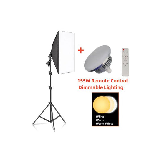 50x70CM Professional Photography Softbox Lighting Kit with 155W Dimmable LED Bulb & Remote Control