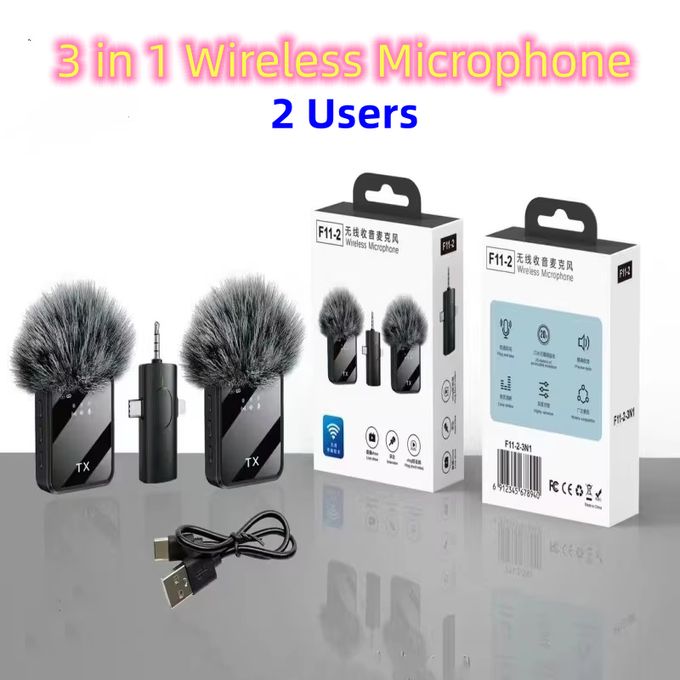 3-in-1 Professional Wireless Microphone Set for Live Streaming, Recording & Studio Use – Dual User System