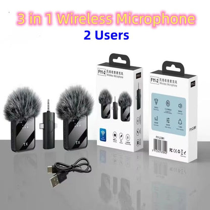 3-in-1 Professional Wireless Microphone Set for Live Streaming, Recording & Studio Use – Dual User System