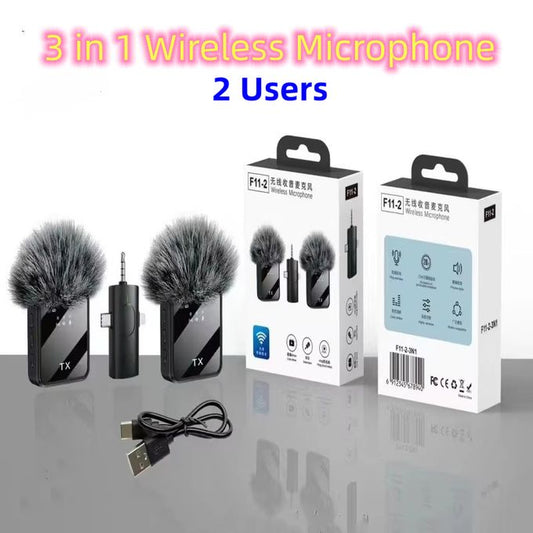 3-in-1 Professional Wireless Microphone Set for Live Streaming, Recording & Studio Use – Dual User System