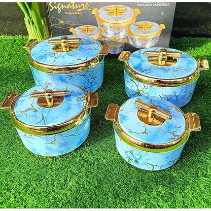Signature 4pcs Luxury Hotpot Set – Elegant Blue & Gold Insulated Food Warmers
