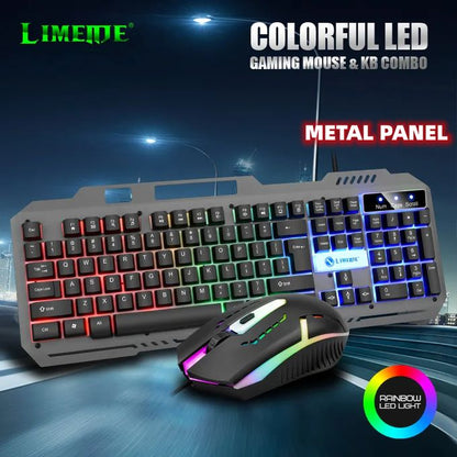 Limeide Wired Gaming Keyboard & Mouse Set – RGB Backlight Metal Panel Combo