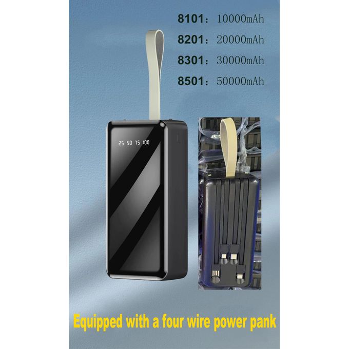 Sokany 50000mAh Ultra High-Capacity Power Bank – Built-in 4 Cables, LED Display, Fast Charging