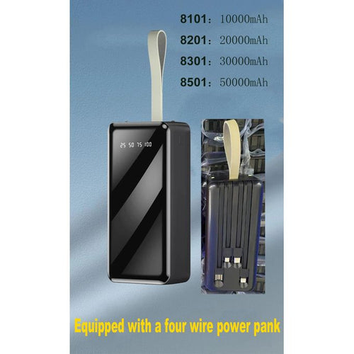 Sokany 50000mAh Ultra High-Capacity Power Bank – Built-in 4 Cables, LED Display, Fast Charging