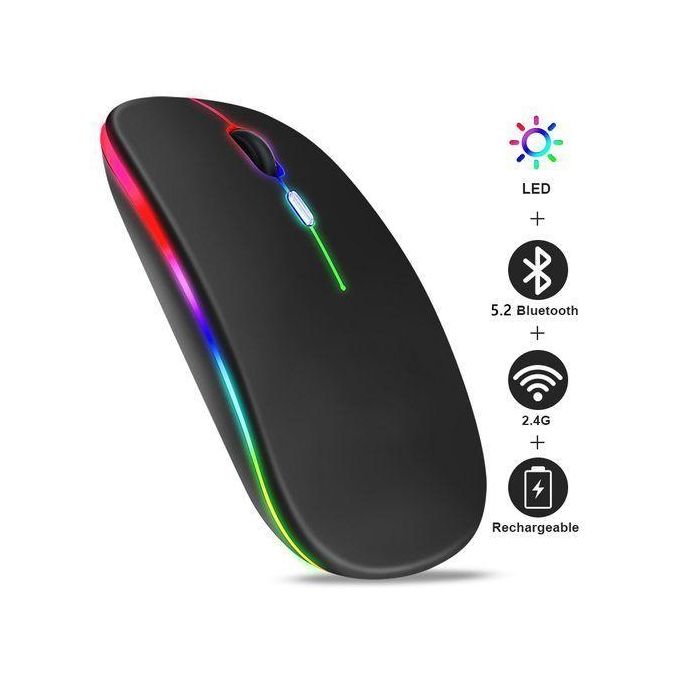 Wireless & Bluetooth 5.2 Rechargeable Mouse – Silent, Dual-Mode LED Mouse for Laptop & Desktop