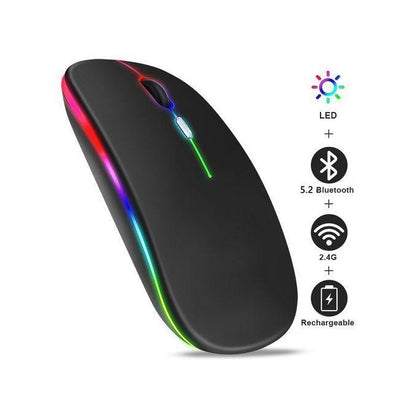 Wireless & Bluetooth 5.2 Rechargeable Mouse – Silent, Dual-Mode LED Mouse for Laptop & Desktop