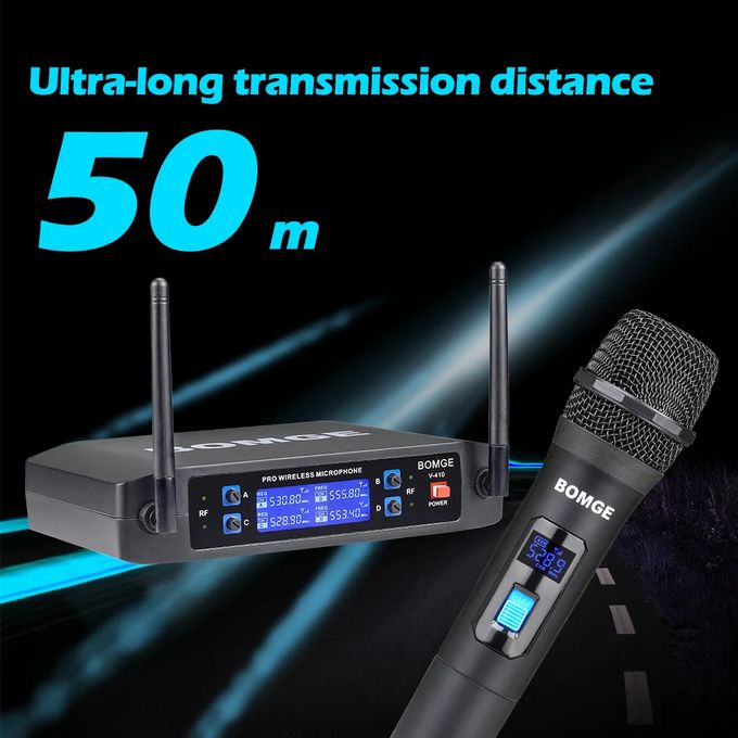 BOMGE 4-Channel UHF Wireless Microphone System – Professional Dynamic Mic Set with 50M Range