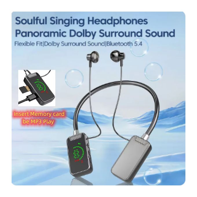 Bluetooth 5.4 Neckband Wireless Headset – TF Card MP3 Playback, LED Display & Hi-Fi Sound