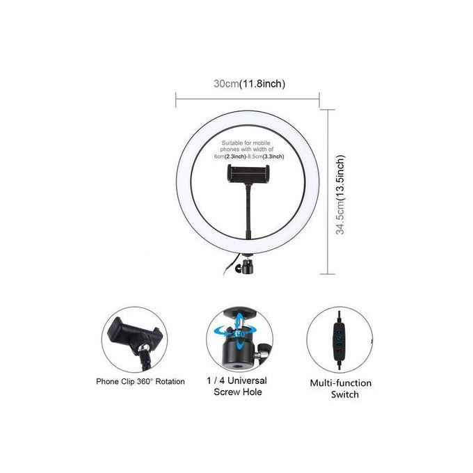 12-Inch LED Ring Light with 2M Adjustable Tripod Stand – 3 Light Modes & Phone Holder