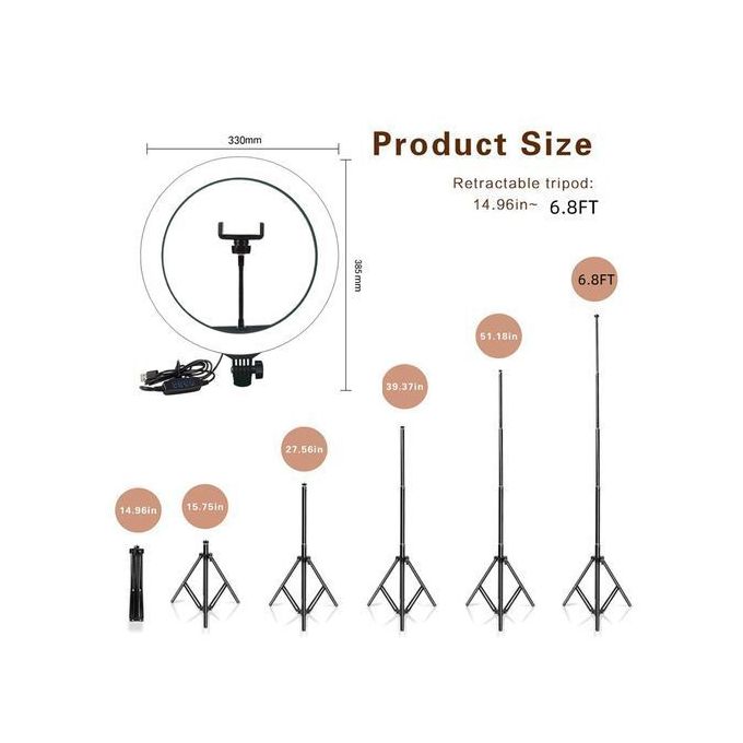 13-Inch LED Ring Light with 2M Adjustable Tripod Stand + Free Lavalier Microphone & Remote Shutter