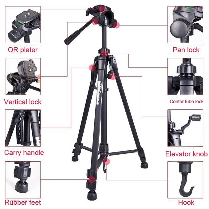Weifeng WF-3560 Professional Tripod Stand for DSLR/SLR Camera & Phone – Height 168cm
