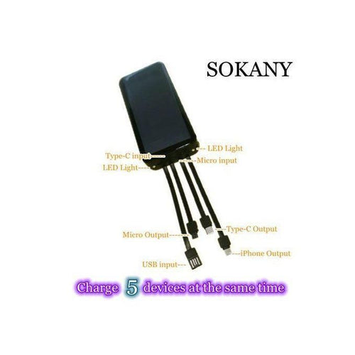 Sokany 50000mAh Ultra High-Capacity Power Bank – Built-in 4 Cables, LED Display, Fast Charging