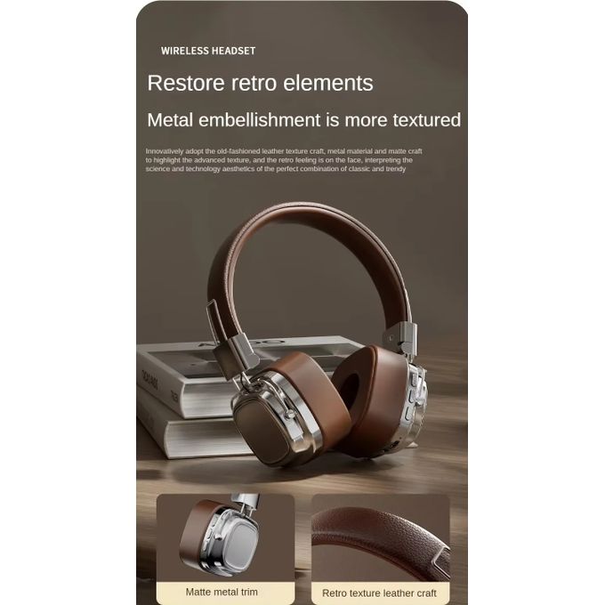 Retro Classic Over-Ear Bluetooth 5.3 Headphones – Studio Stereo Wireless Headset with Touch Control & Type-C Charging