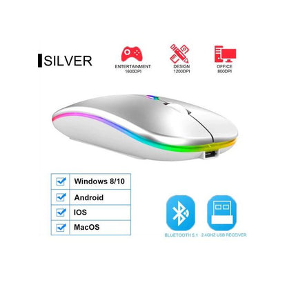 Rechargeable Wireless RGB Mouse – Dual Bluetooth 5.2/3.0 + 2.4G Connection, Silent Click, LED Light