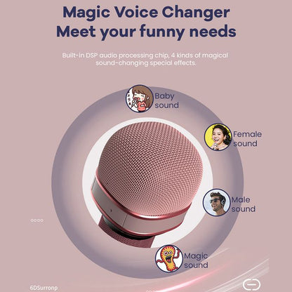 2-in-1 Wireless Bluetooth Microphone & Speaker – Voice Changer, Karaoke Mic with Echo & LED