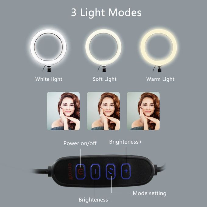 12-Inch LED Ring Light with 2M Adjustable Tripod Stand – 3 Light Modes & USB Power