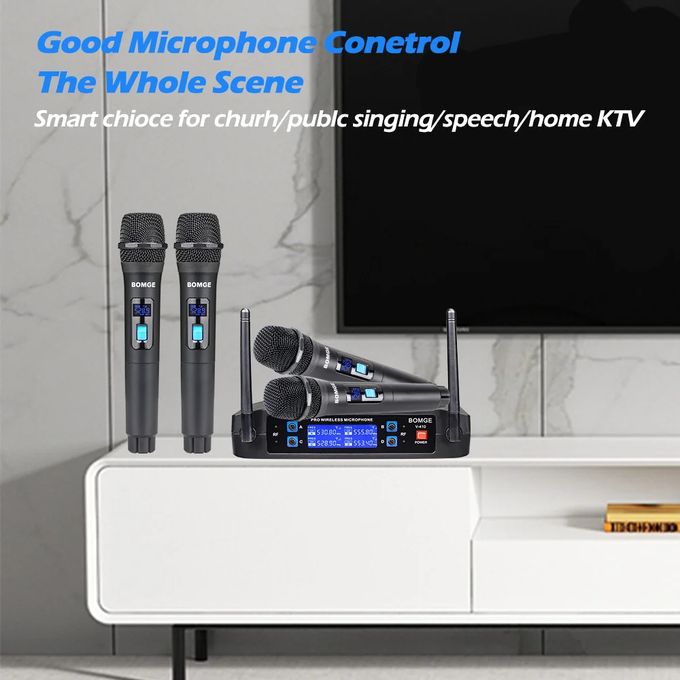 BOMGE 4-Channel Wireless Microphone System – Professional UHF Mic Set for Stage, Church & Events