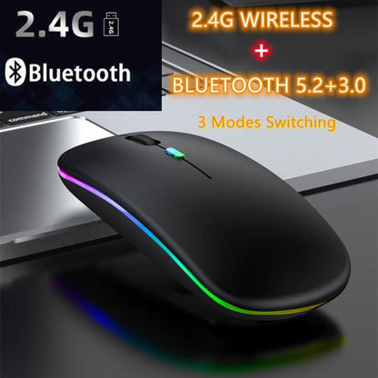 Wireless & Bluetooth 5.2 Rechargeable Mouse – Silent, Dual-Mode LED Mouse for Laptop & Desktop