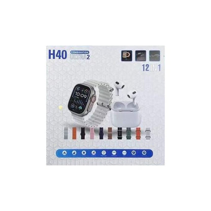 H40 Ultra 2 (12 in 1) Smart Watch – With Wireless Bluetooth Earpods & 10 Interchangeable Straps